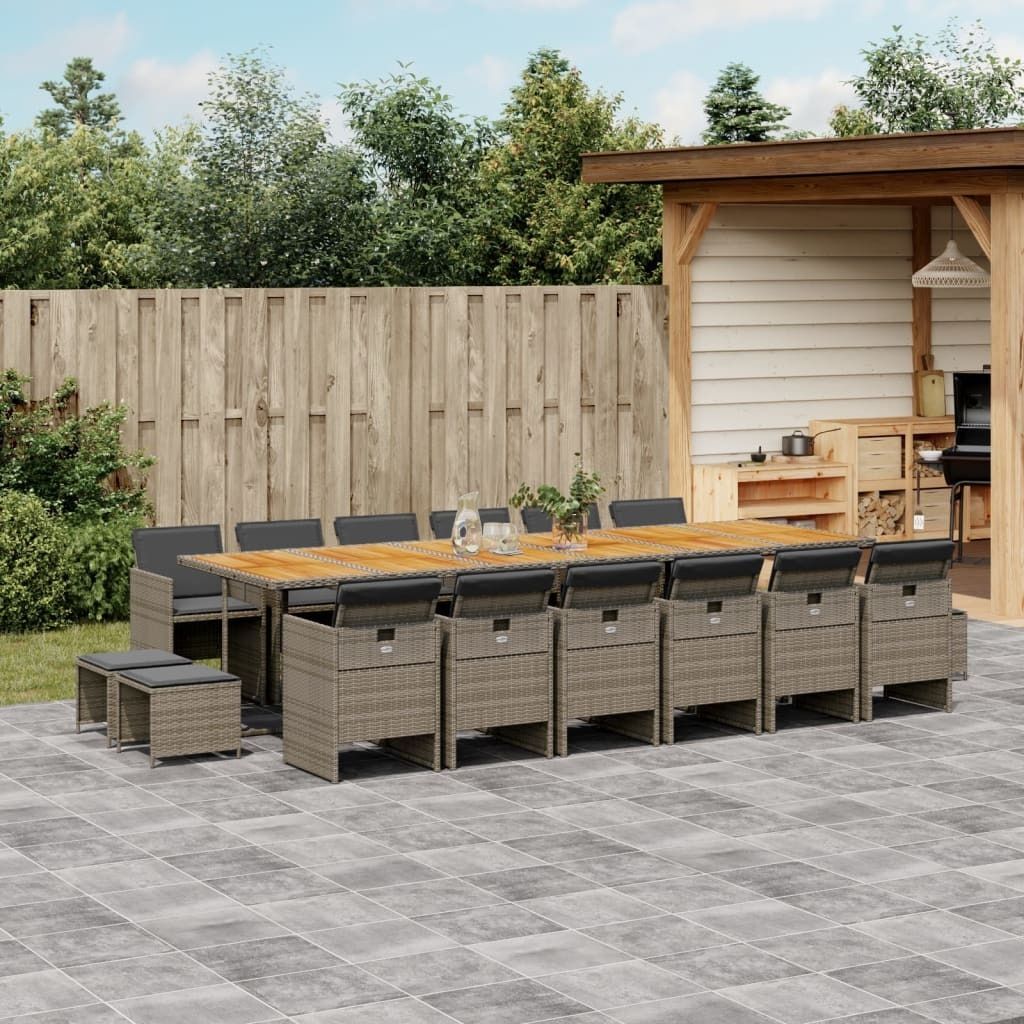Maison Exclusive - 17-tlg. Garten-Essgruppe mit Kissen Grau Poly Rattan