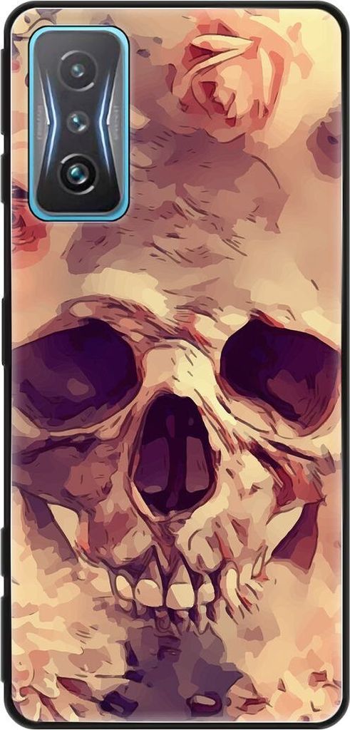 König Design Hülle kompatibel mit Xiaomi Redmi K50 Gaming Kunststoff Soft Handyhülle - Handy Case Blumen Totenkopf