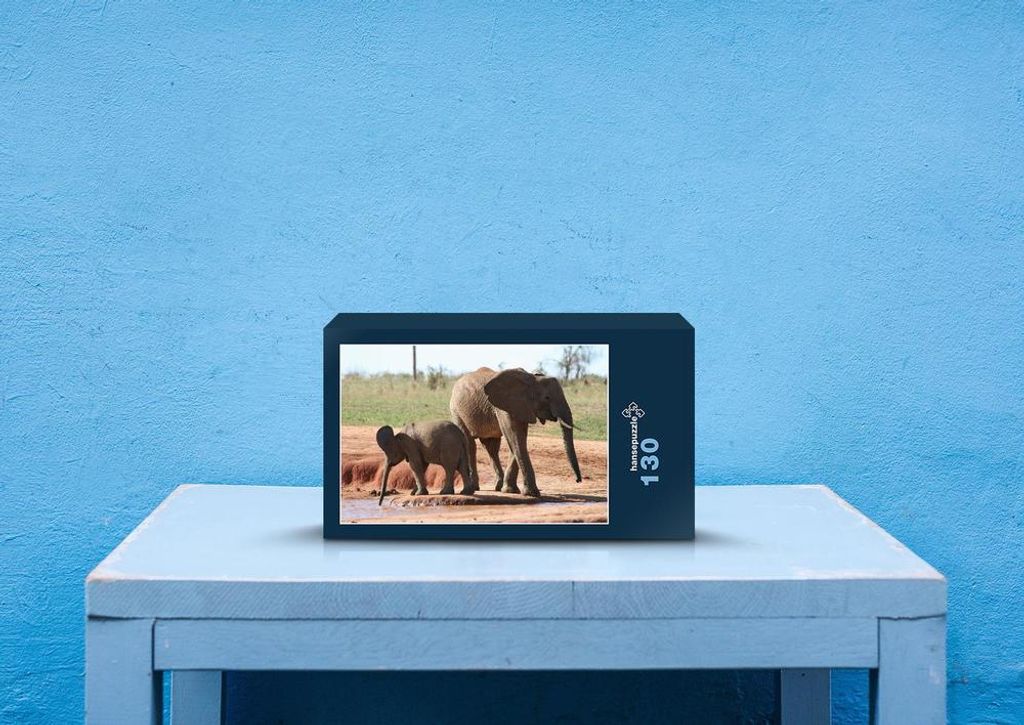 hansepuzzle 75858 - Elefanten Puzzle, 130 Teile, Tierwelt, 28,7 x 20,0cm mit hochwertiger Aufbewahrung, Kartonbox und wiederverschließbarem Beutel