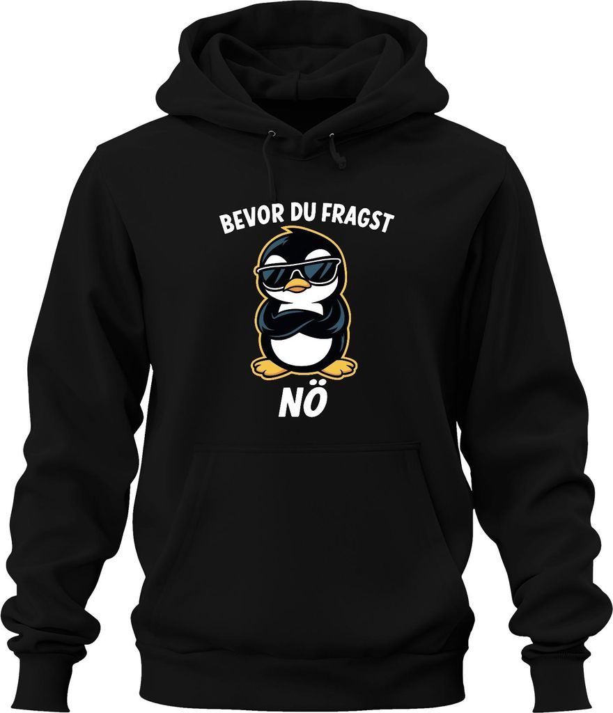 Bevor du fragst Nö lustig frech Pinguin Sonnenbrille cool Retro Uni Hoodie Kapuzenpullover, Schwarz, XXL