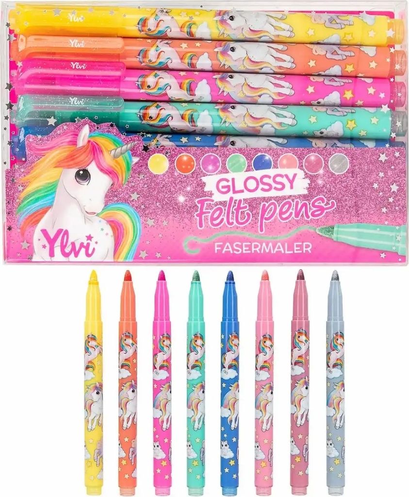 Filzstifte Set Ylvi Glossy, Set mit 8 Filzstiften, metallische Schimmer