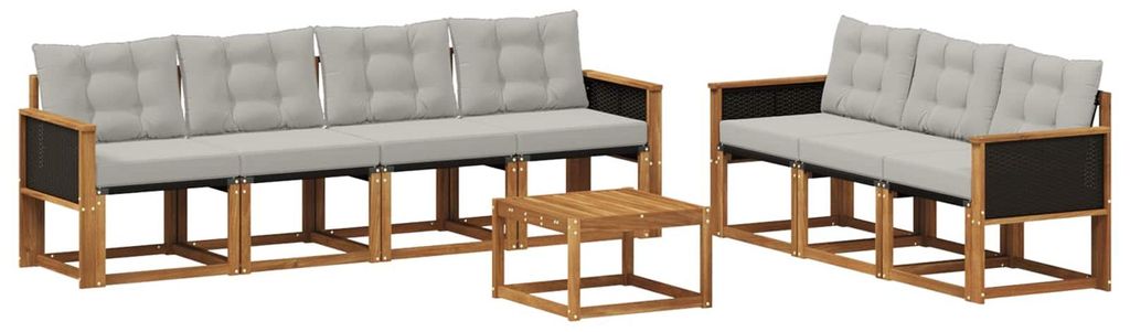 vidaXL Outdoor-Sofagarnitur mit Kissen 8 pcs Natürlich und Hellgrau