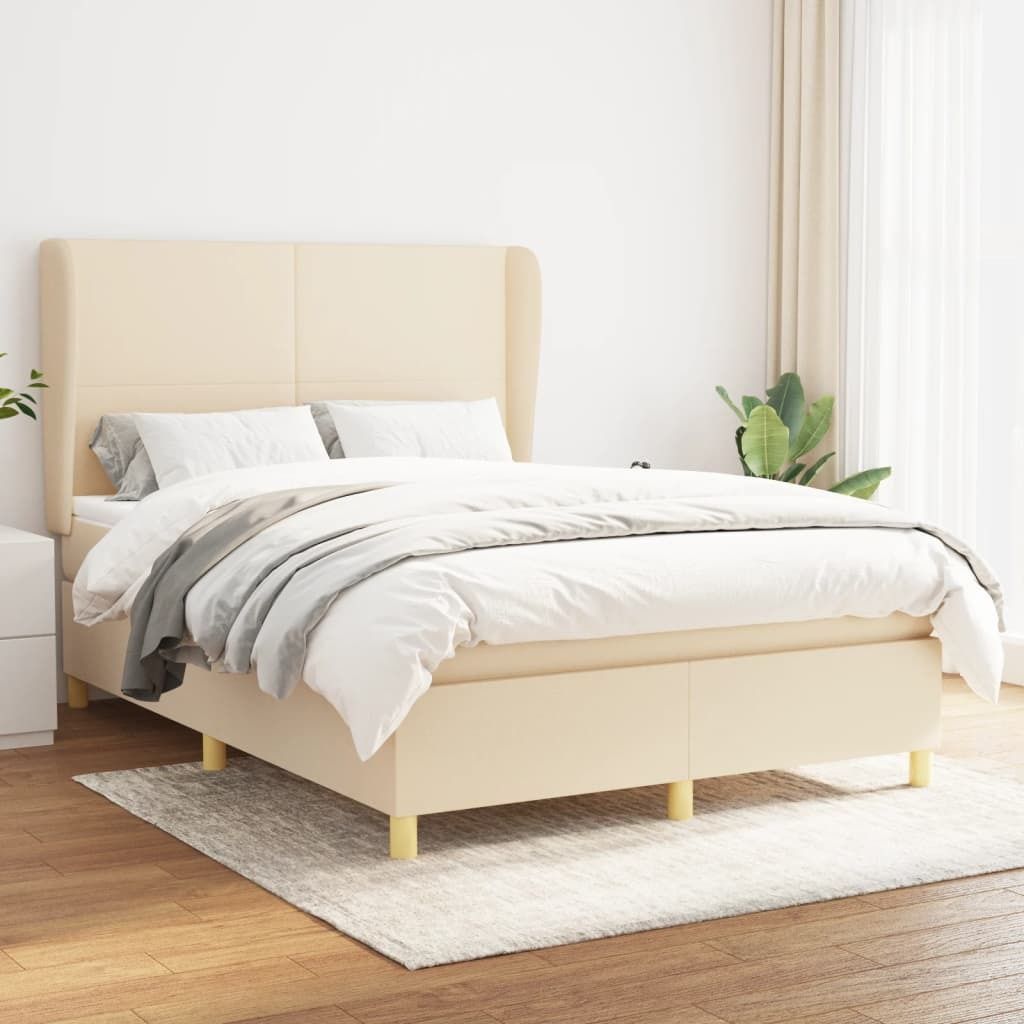 2024 Moderne Klassische Betten Boxspringbett mit Matratze Creme 140x190 cm Stoff 461567