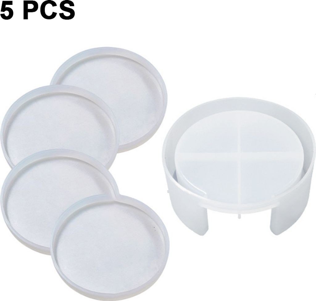 5 Stück Harzuntersetzer Silikonform, Untersetzer Aufbewahrungsbox Form, Casting Resin Mold Untersetzern DIY Kit, Epoxidharz Formen für Tabelle He...