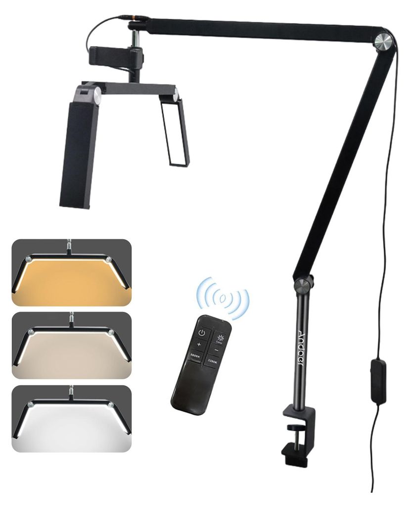 Andoer HD-M16X 36 W Desktop-LED-Videoleuchte, faltbares Halbmond-Fuelllicht, 3200 K-5600 K, dimmbar, mit C-Klemme, Schreibtischhalterung, Metall-Li...