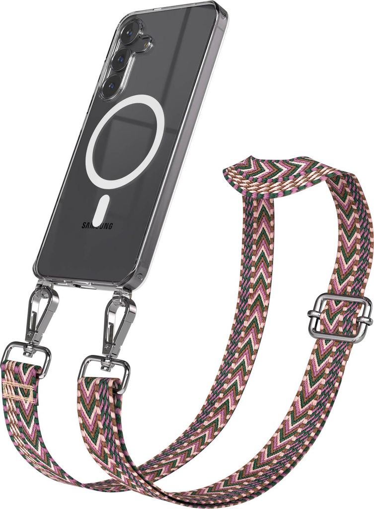 EAZY CASE - Handykette mit MagSafe Hülle für Samsung Galaxy S25 FE, Handyband Mix Style, Karabiner Silber, Umhängeband in Dunkelrot
