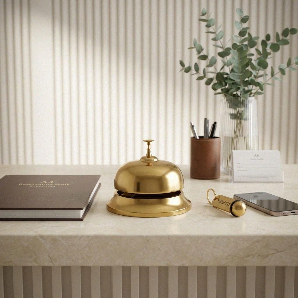 Hotelglocke aus Aluminium, Tischglocke, gold glänzend, kuppelförmig, D.20x14cm