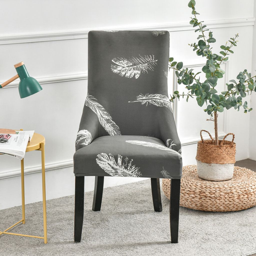 Stretch Ohrensessel Schonbezug Sessel-Überwürfe onhe Armlehnen Akzent seitlicher Stuhlbezug mit Bedruckter, Graue Federn