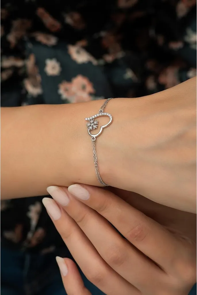 Bracelet argent 925 cœur et flocon pour cadeau d'anniversaire femme