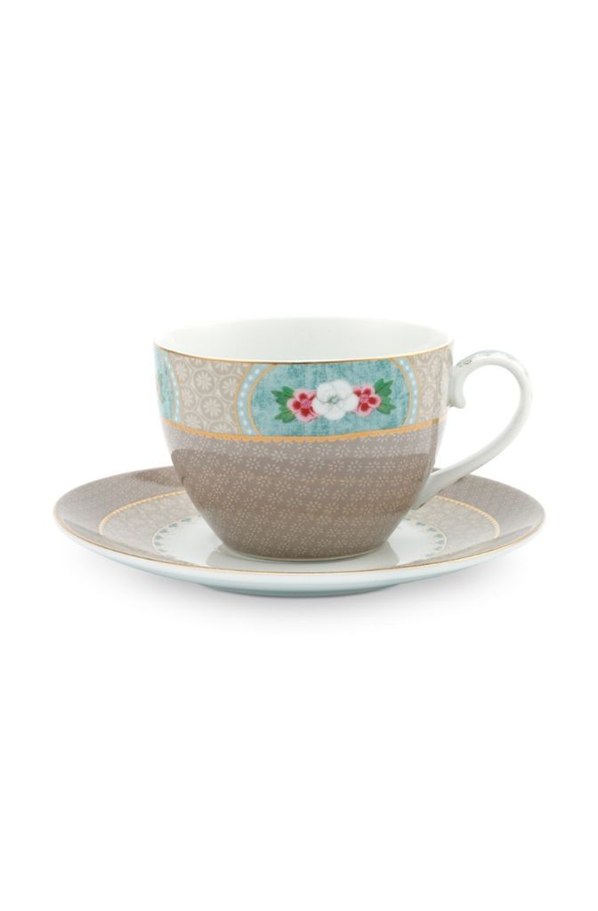 PIP STUDIO Blushing Birds Tasse mit Untertasse kahki 0,28 l Produktbild 