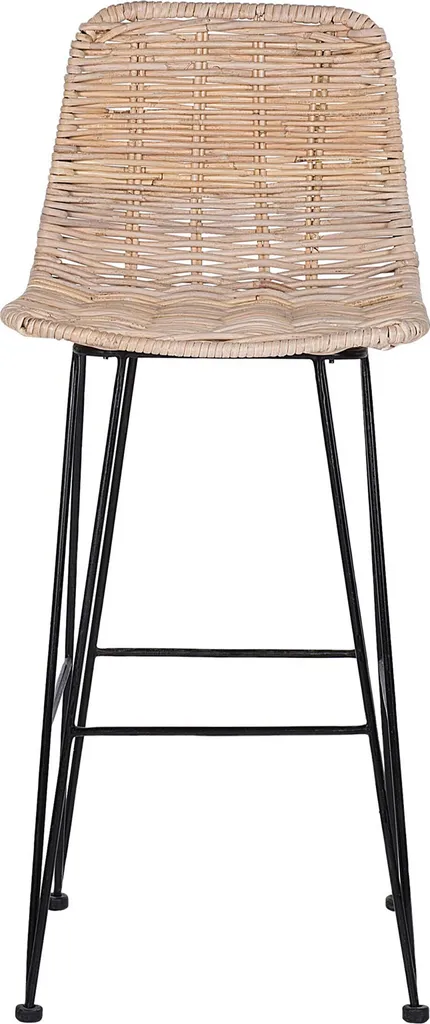 Tabourets de Bar Design Rotin Beige et Structure Métal Noir Rustique - 5
