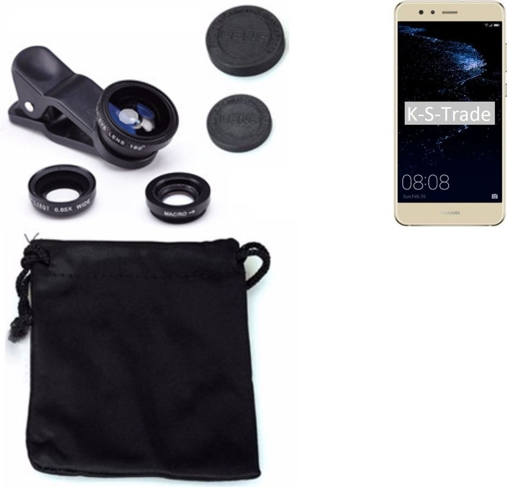 K-S-Trade Smartphone Kamera Linsen Set Kompatibel mit Huawei P10 lite 3in1 Clip-On Kamera Adapter Macro Weitwinkel FishEye Fischauge Objektiv Linse