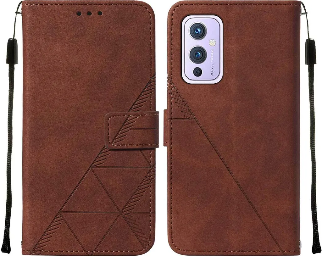 Cover OnePlus 9 Portafoglio Pelle Marrone Goffrata - Protezione Deluxe