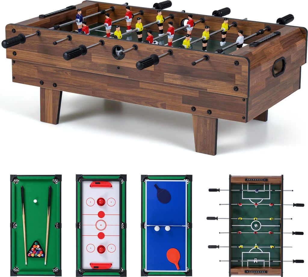 COSTWAY 4 in 1 Spieltisch, Tischkicker, Billard, Air Hockey&Tischtennis, Multifunktionstisch aus Holz, Tischfußball, Kickertisch für Kinder&Erwac...