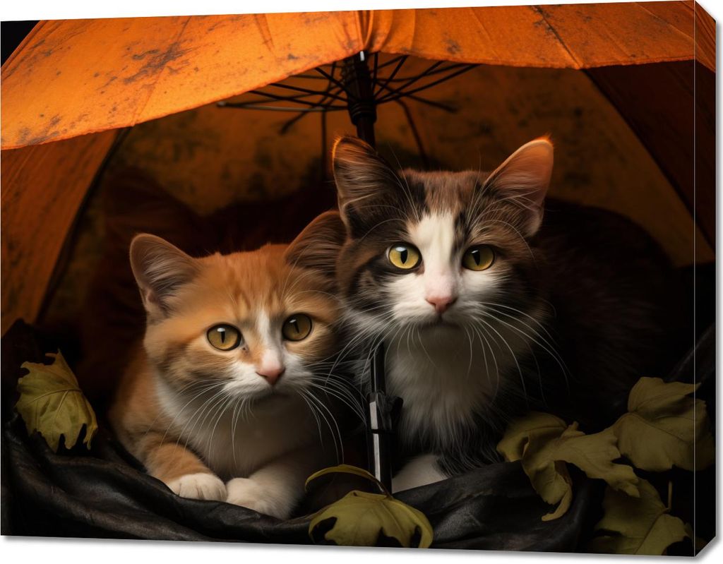 Bild 90x70cm Katzen Regenschirm Abenteuer