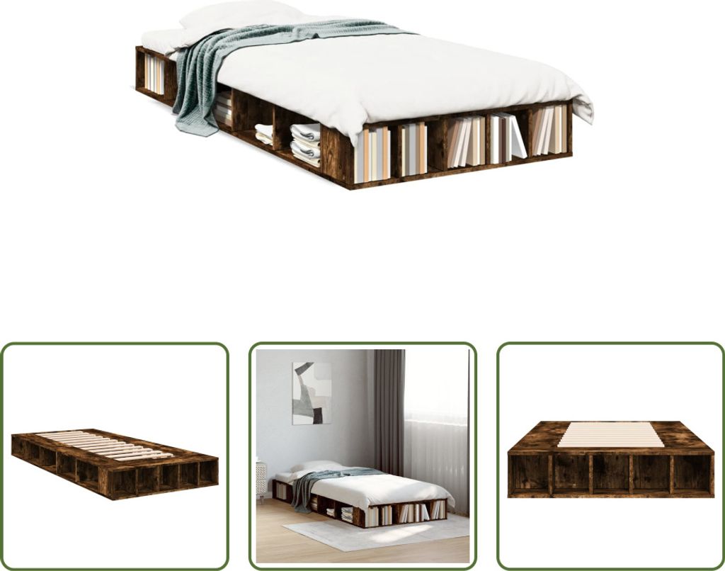 The Living Store Bettgestell Räuchereiche 90x200 cm Holzwerkstoff