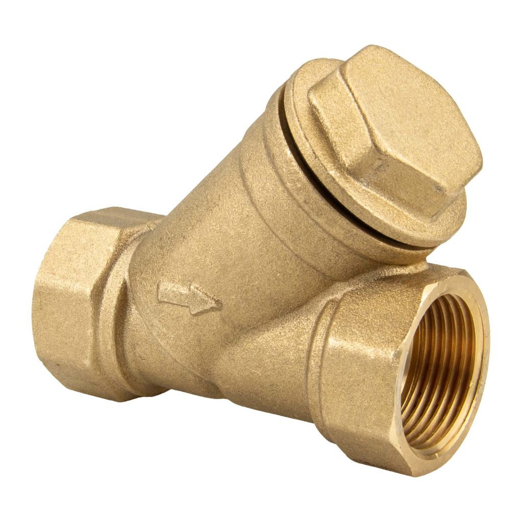 tecuro Schrägsitz-Schmutzfänger Rp 1/2 (DN 15) mit Edelstahlsieb 0,5 mm Maschenweite, Messing