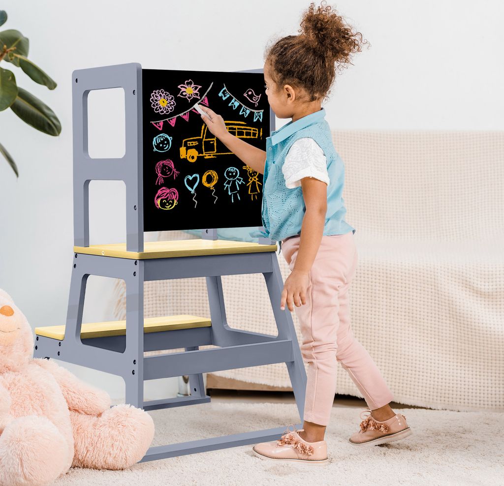 Baby Vivo Lernturm aus Holz - Mit Tafel in Grau Produktbild 2