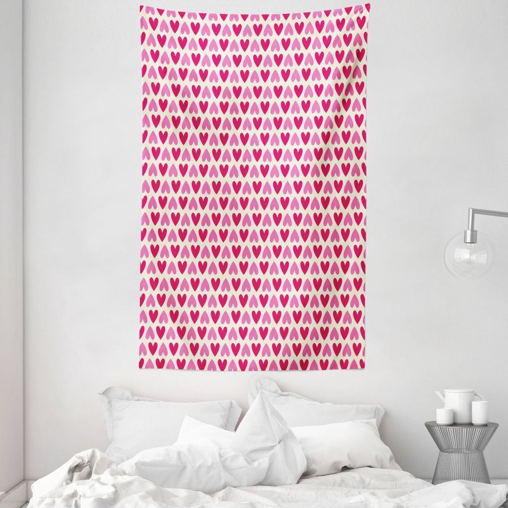ABAKUHAUS Pink und Weiß Wandteppich und Tagesdecke, pinkish Herzen aus Weiches Mikrofaser Stoff Waschbar ohne Verblassen Digitaldruck, 140 x 230 c...
