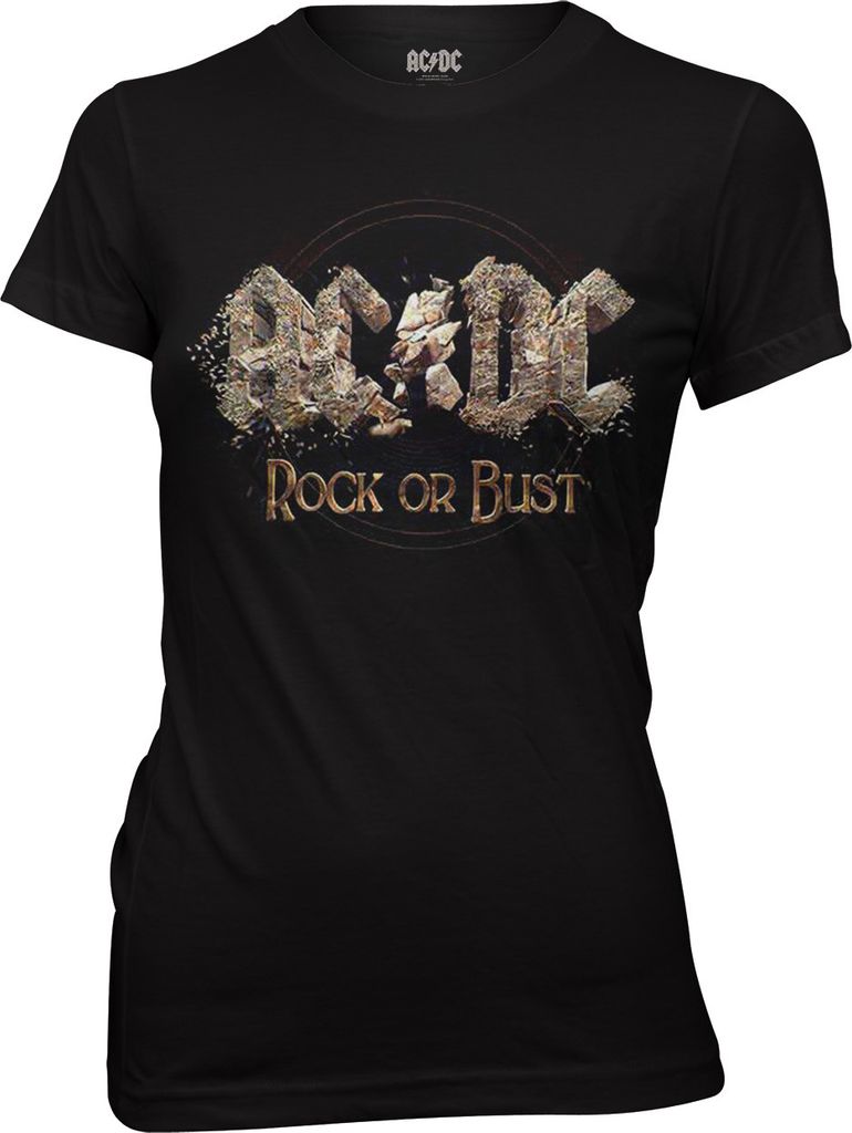AC/DC T-Shirt Rock Or Bust Band Merchandise Damen Oberteil Top Slim Fit