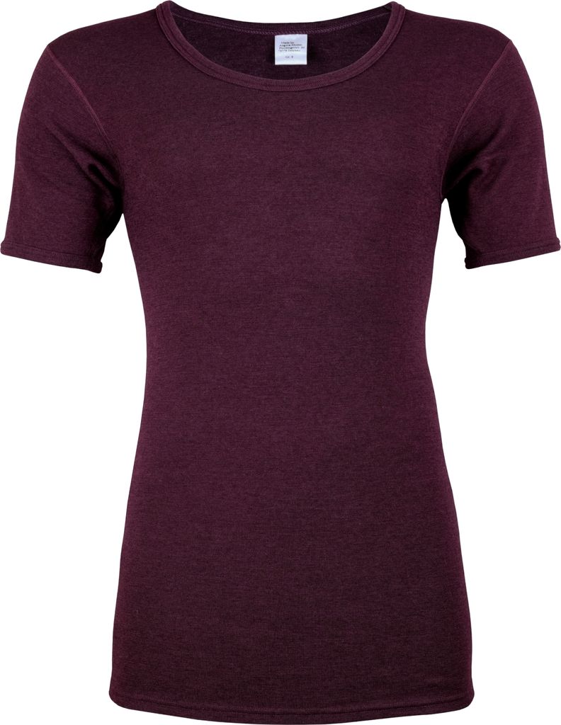 wobera NATUR Herren-Unterhemd mit halbem Arm oder T-Shirt (Material: 70% Schurwolle kbT und 30% Seide) (7/L, brombeer)