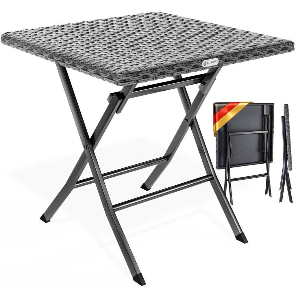 CASARIA Gartentisch Wetterfest Klappbar 65x65cm Balkontisch Polyrattan Outdoor 60kg Belastbarkeit Klapptisch Terrasse Balkon Camping Tisch Anthrazit