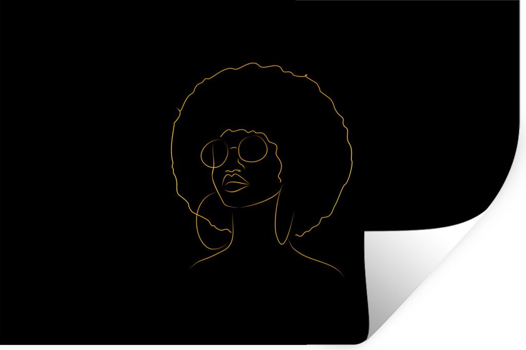 MuchoWow Wandtattoo Wandsticker Wandaufkleber Frau - Sonnenbrille - Gold - Strichzeichnung 90x60 cm Selbstklebend und Repositionierbar - Aufkleber