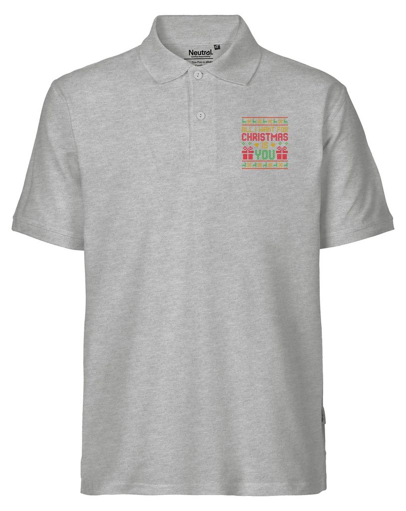 Huuraa Herren Polo Shirt Ugly Christmas All I want is you 3XL Sport Grey Bio Baumwolle Fairtrade Poloshirt Geschenkidee
