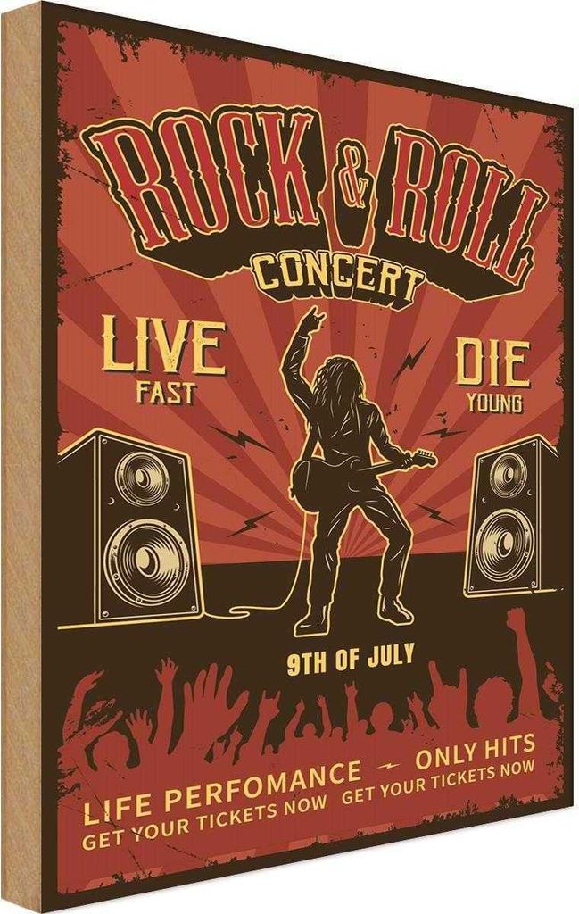 vianmo Holzschild 30x20 cm Rock&Roll Concert live 9th july Warnschild Hinweisschild