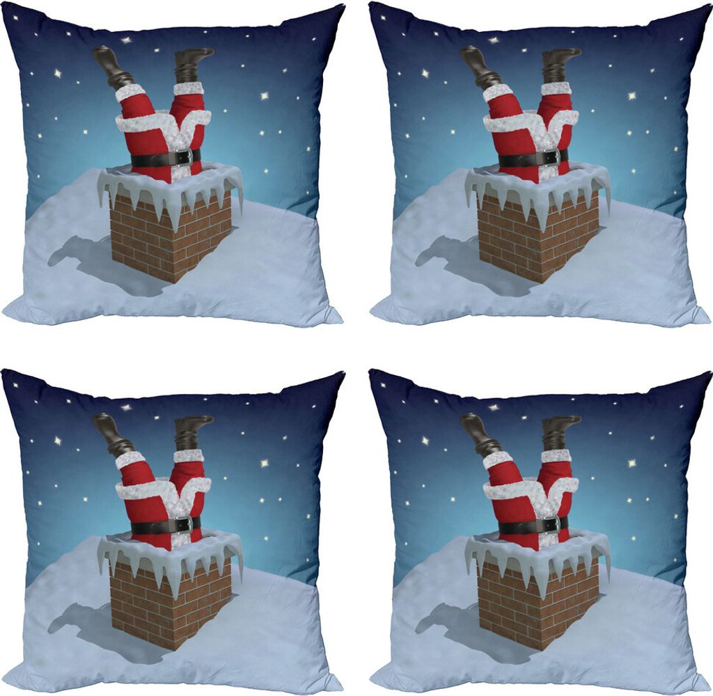 ABAKUHAUS Weihnachtsmann Kissenbezug Set (4 Stück), Sankt fest in Chimney, Moderner Doppelseitiger Digitaldruck, 50 cm x 50 cm, Mehrfarbig