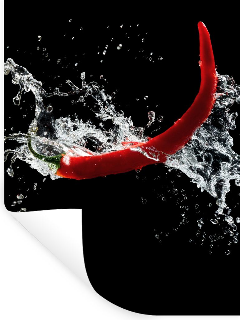 MuchoWow Wandtattoo Wandsticker Wandaufkleber Chilischote - Stilleben - Wasser - Schwarz - Rot 60x80 cm Selbstklebend und Repositionierbar - Repo...