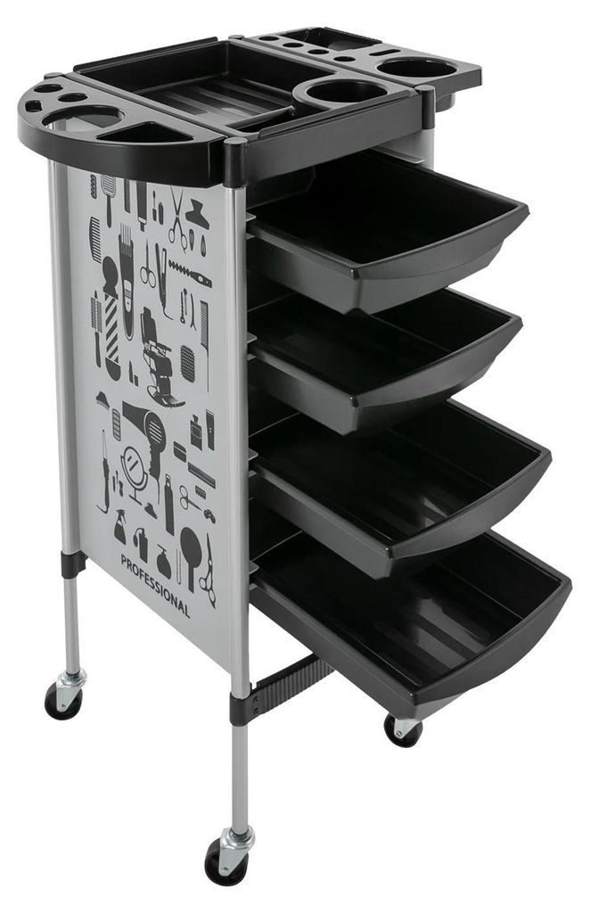 Friseurwagen - Salon Rollwagen - 5 Etagen - 4 Schubladen - Metall - 15 kg Tragkraft je Ablage - 38x88 cm - Weiß