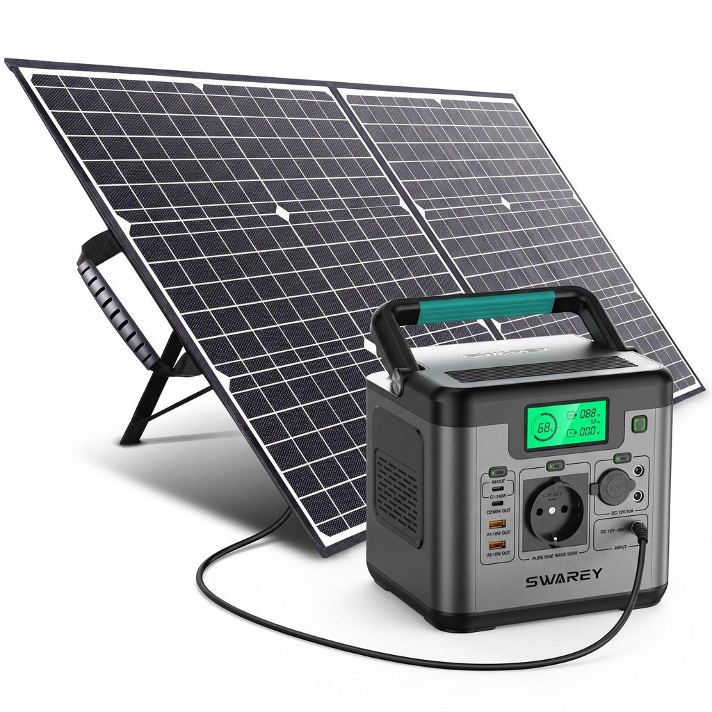 SWAREY Ladegerät 555Wh 230V mit 100W Solarpanel, 550W(1100W Produktbild 