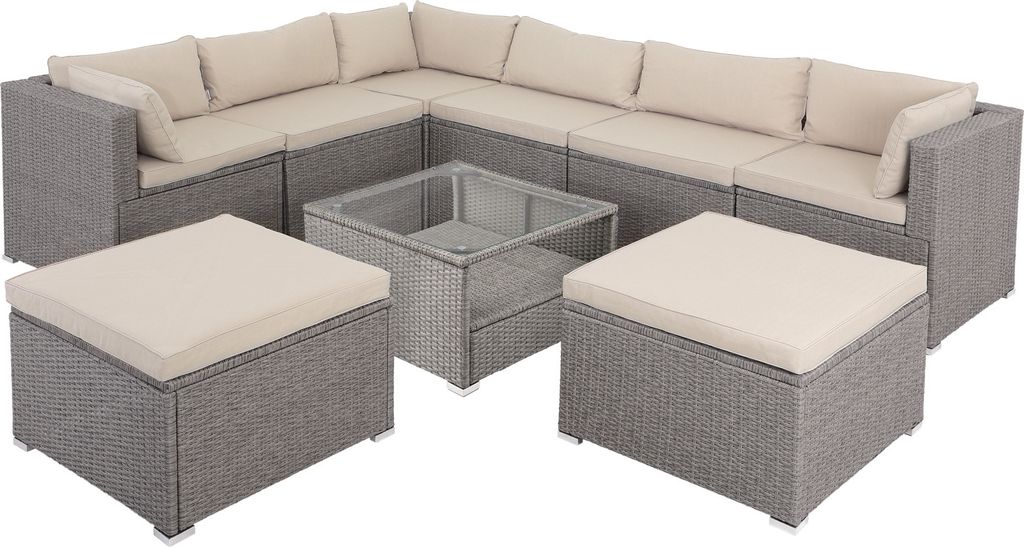 CASARIA Gartenmöbel Set Lounge Möbel für 8 Personen inkl. Auflagen Wetterfest Outdoor Terrasse Gartentisch Sitzkissen Balkon Creme