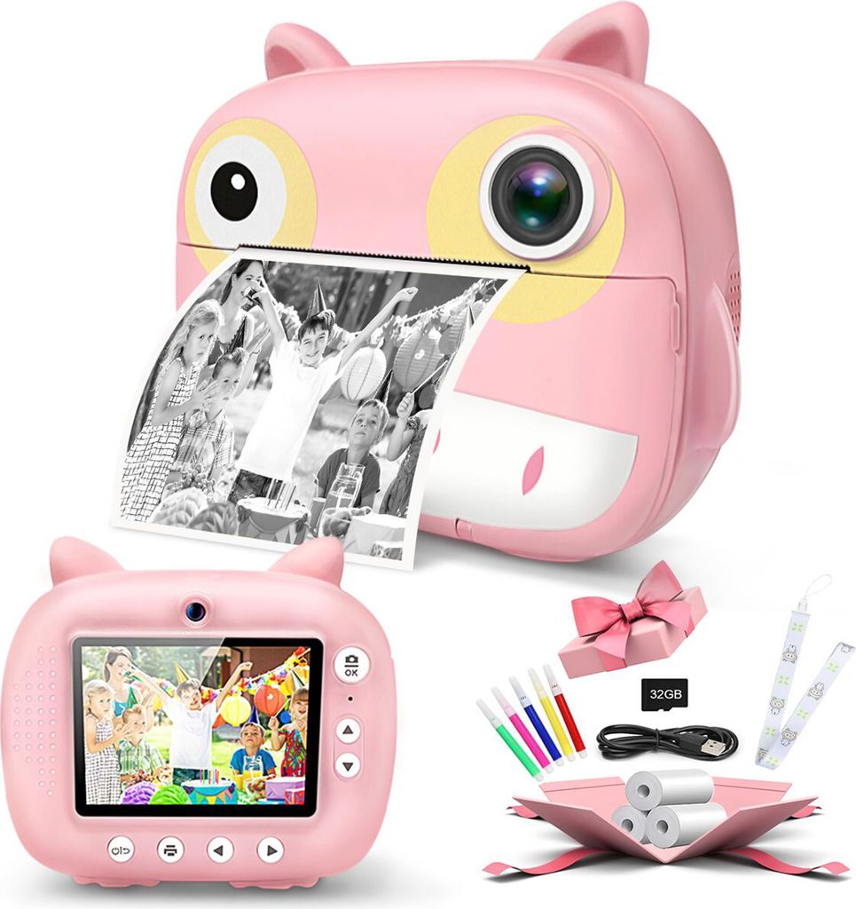 Niedliche 2,5K-Sofortbildkamera fuer Kinder, 12 MP Kinder-Digitalkamera, Kinder-Sofortbildkamera mit 2,4-Zoll-IPS-Bildschirm, 10-facher Digitalzoom...