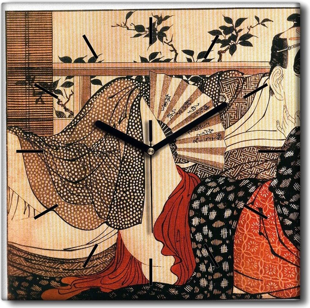 Coloray Uhr auf Leinwand 30x30 cm Wand Uhr Dekoration Wohnzimmer Segeltuch schwarze Hände -Utamakura Kitagawa.