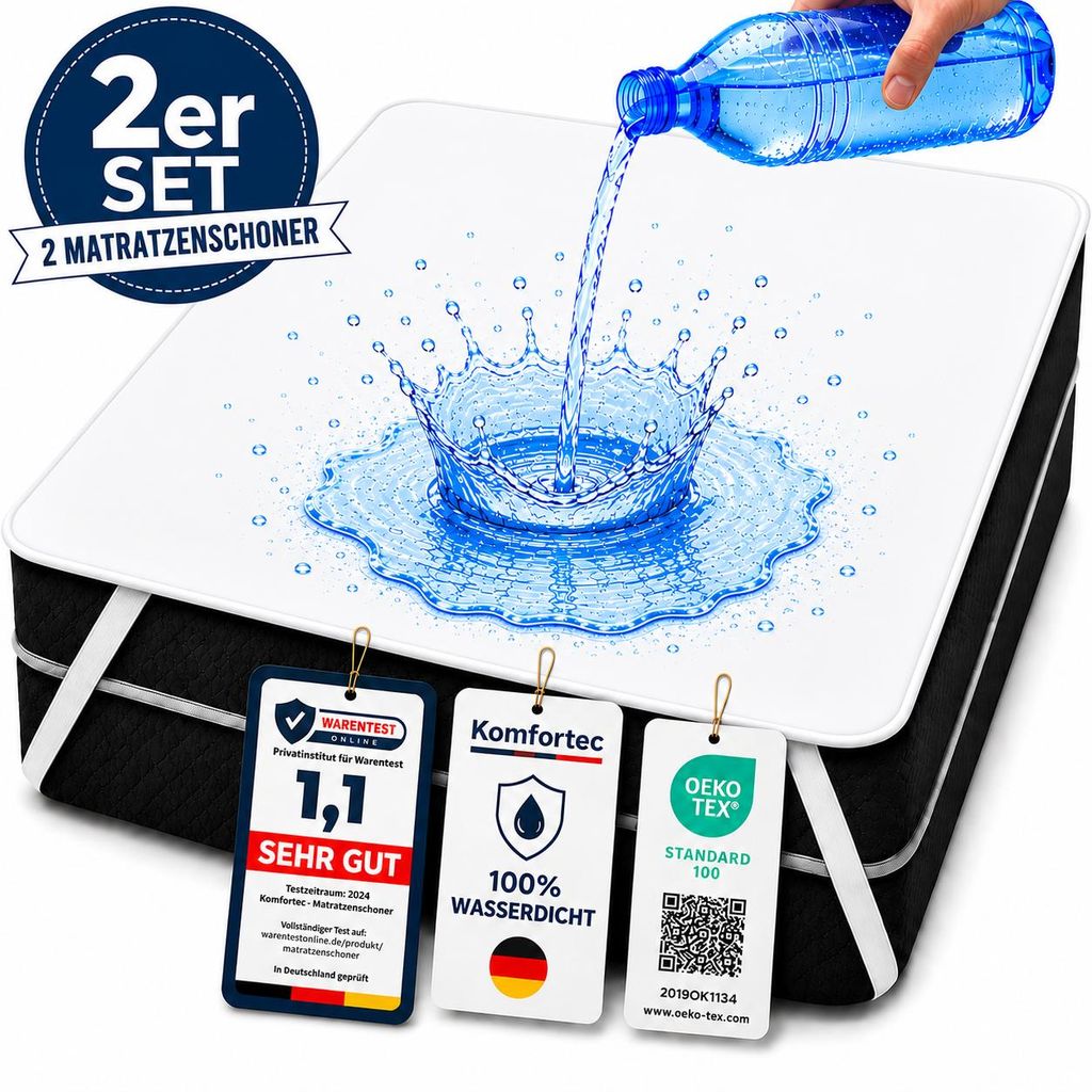 Komfortec 2er wasserdichter Matratzenschoner, 140x200 cm, Produktbild  KI-generiertes Bild
