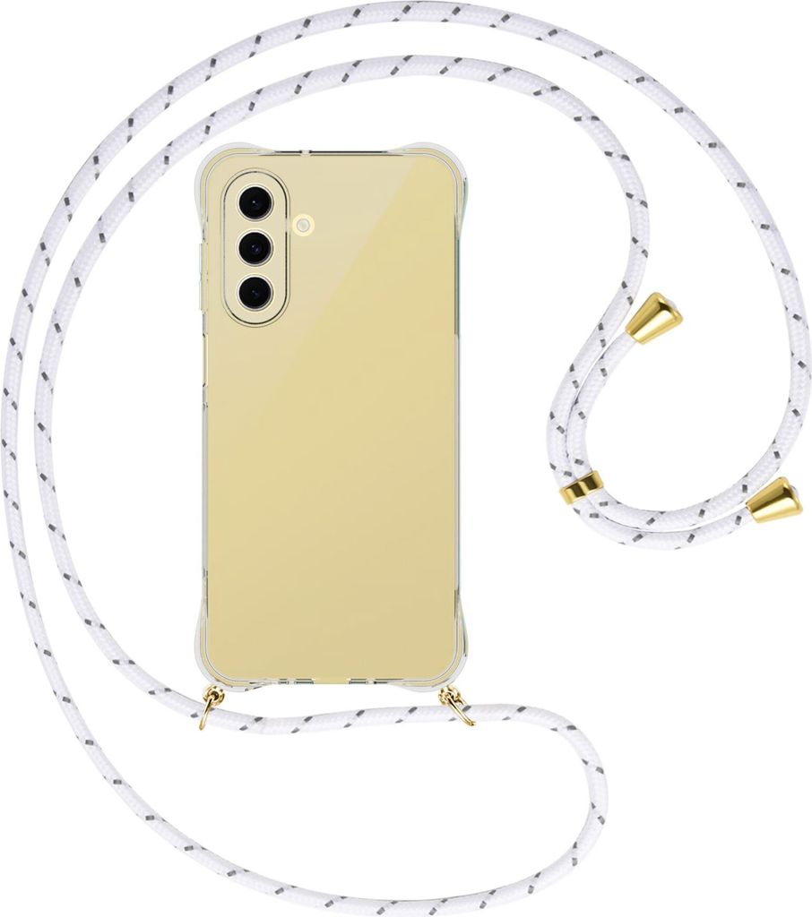 Handykette Backcover-Schutzhülle mit Band (Metall goldfarben) für Samsung Galaxy A26 5G - weiß/grau