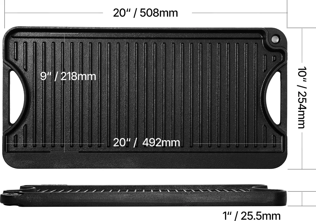 Plaque de Cuisson en Fonte avec Surface Double Face Lisse et Striée - 8