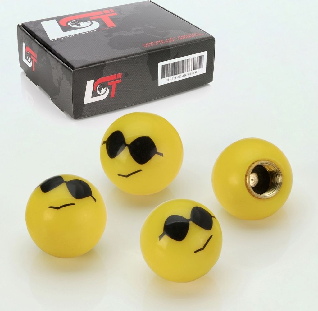 4x Reifen Ventilkappe Kappe Smiley Sonnenbrille Gelb für SUBARU TOYOTA FIAT ALFA