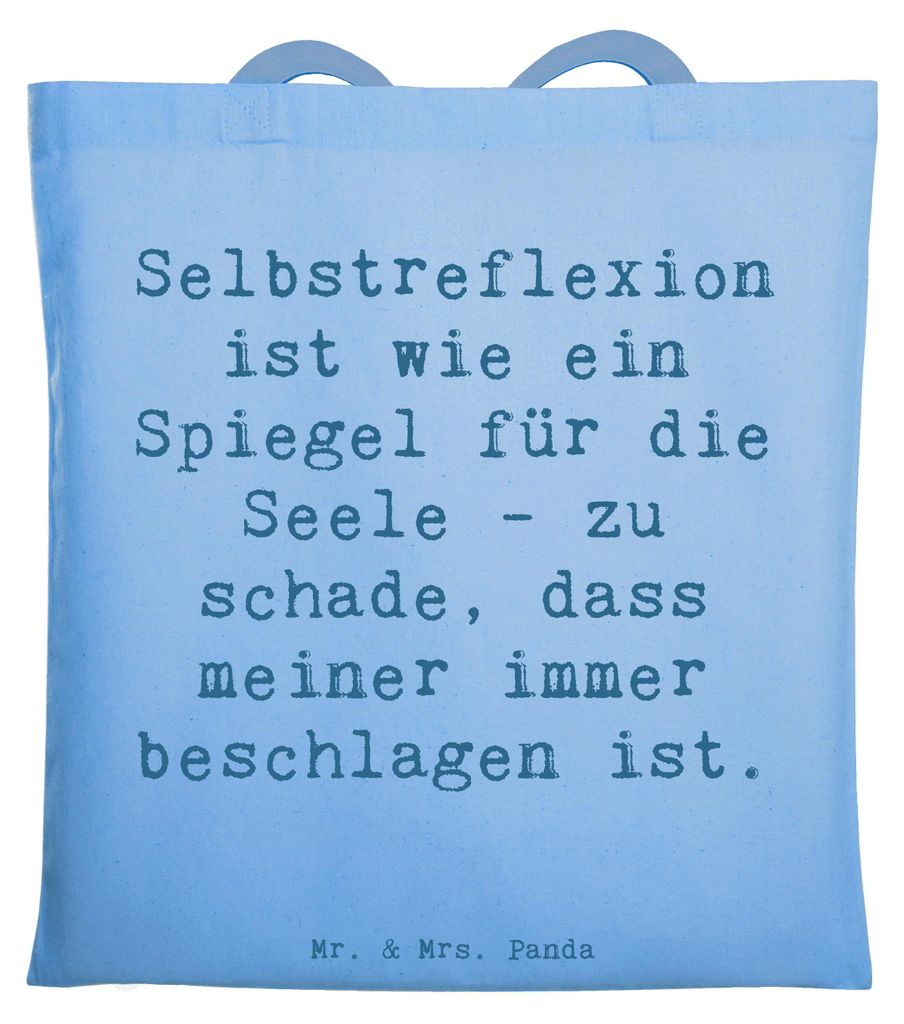 Mr. & Mrs. Panda Tote Bag Spruch Selbstreflexion Spiegel - Sky Blue - Geschenk, Shopping Tasche, Beutel, Schultasche, Gefühl, Jutebeutel, Reise in...