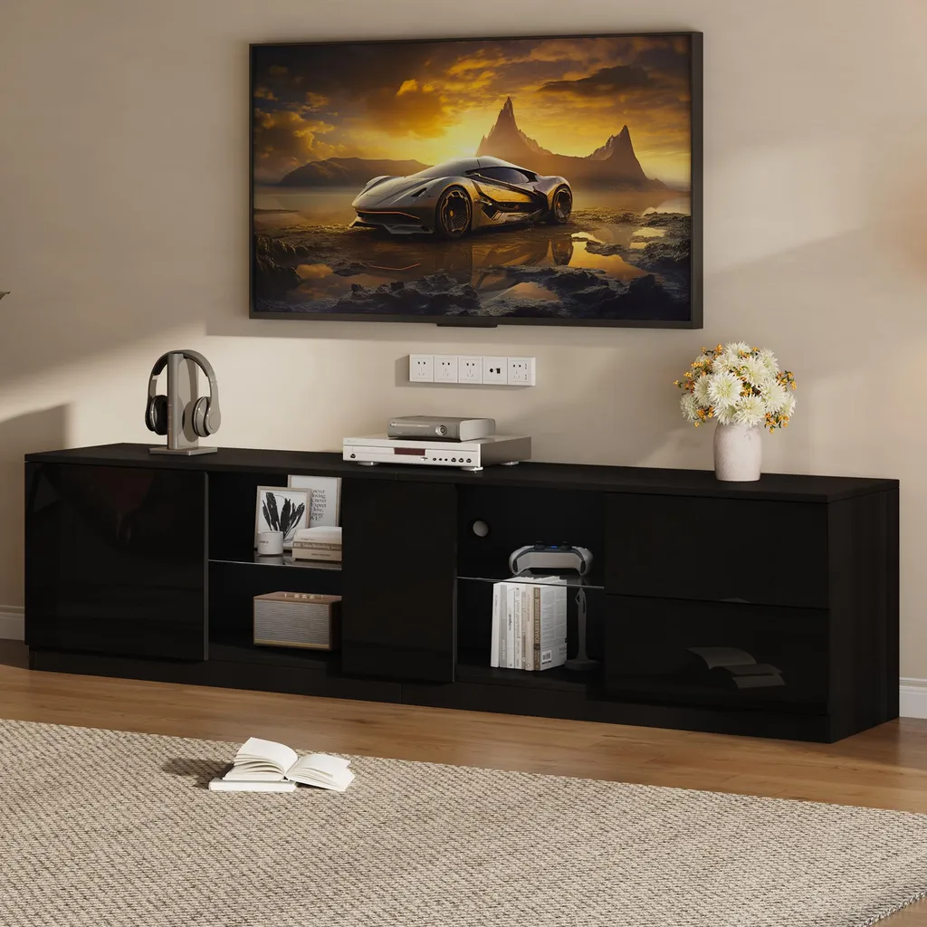 Meuble TV LED 160cm Noir : Solution de Rangement Moderne pour Salon Ordonné