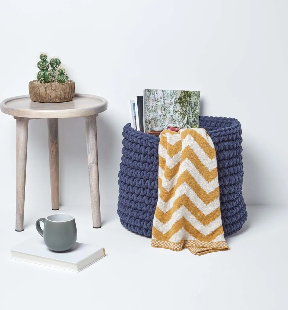 Corbeille en Tricot 100% Coton Bleu Marine, Rangement Doux 42x37 cm - 4