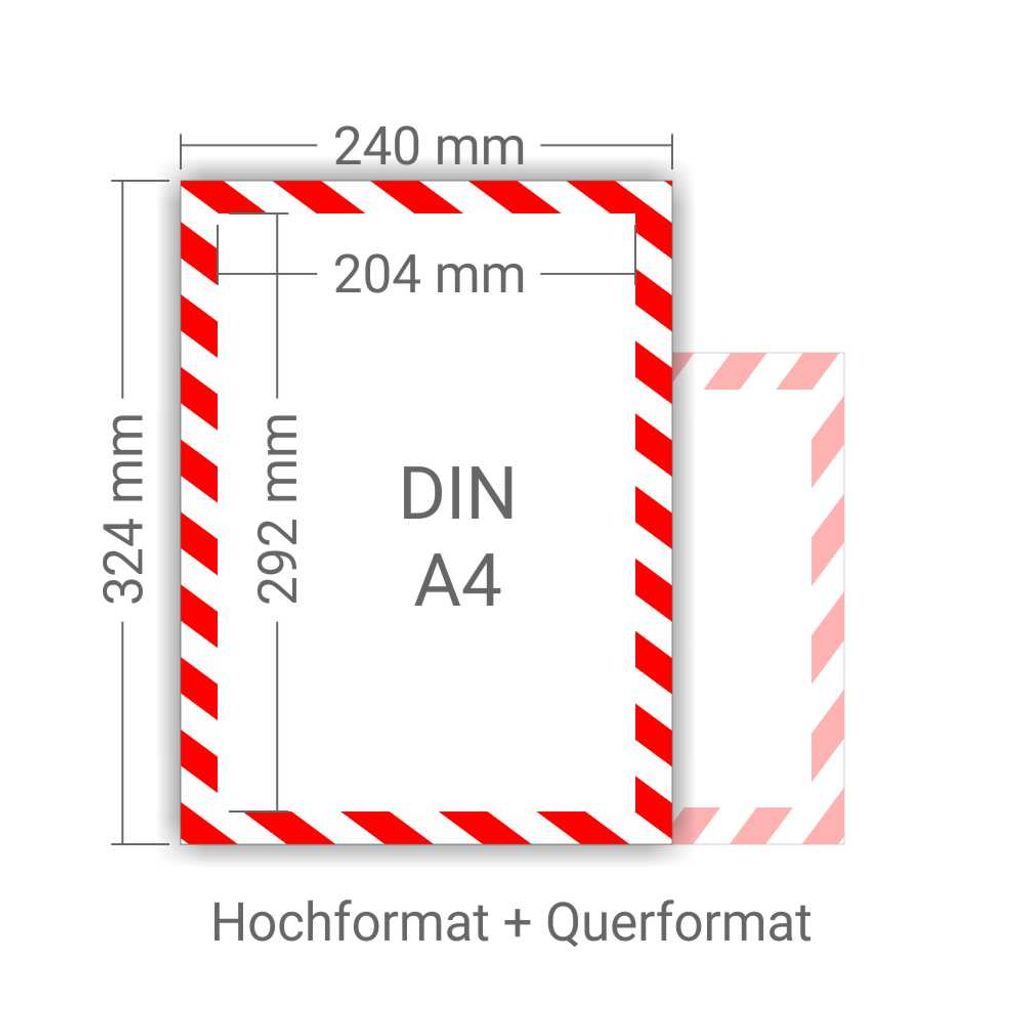 Sichttasche / Warntafel mit Signalfarbe als Einschubtasche Magnetverschluss aus PVC selbstklebend DIN A4 (297 x 210mm) Rot / Weiss - gestreift