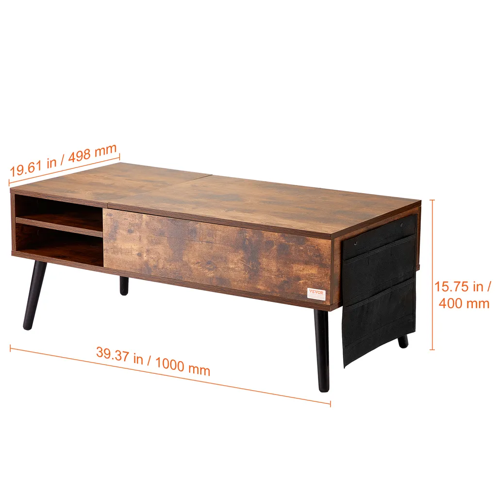 Table Basse Plateau Relevable Gain de Place Marron avec Rangement VEVOR - 8
