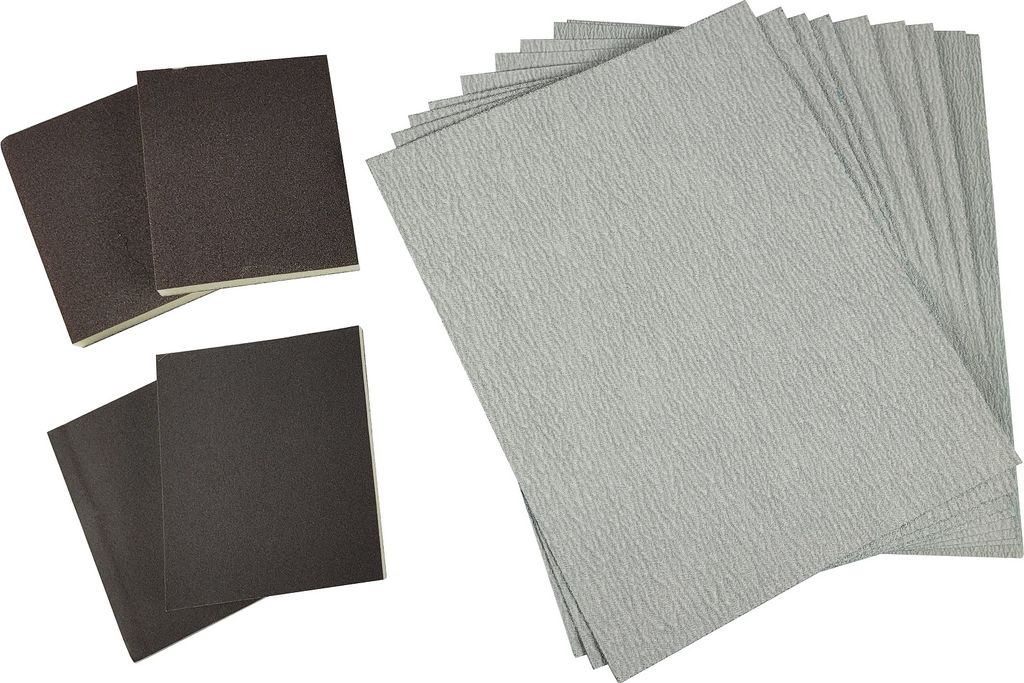 Handschleifset 4x Schleifblöcke 10x Schleifpapier Holz Metall PVC Kunststoff