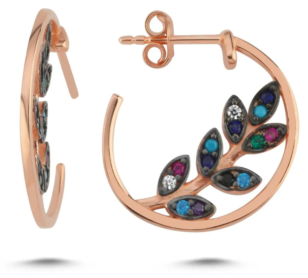 Boucles d'oreilles hypoallergéniques argent 925 rose zircons colorés