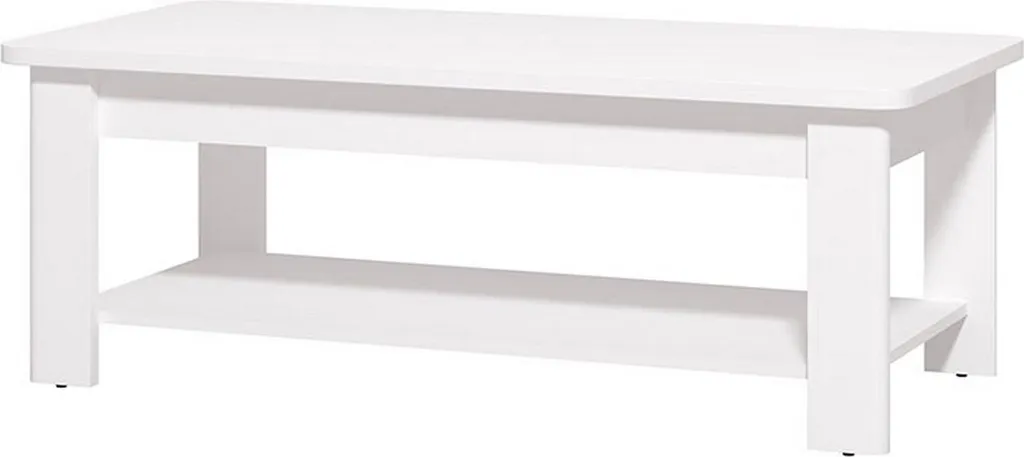 Table basse Pella 124x60x45 cm blanche avec compartiment de rangement