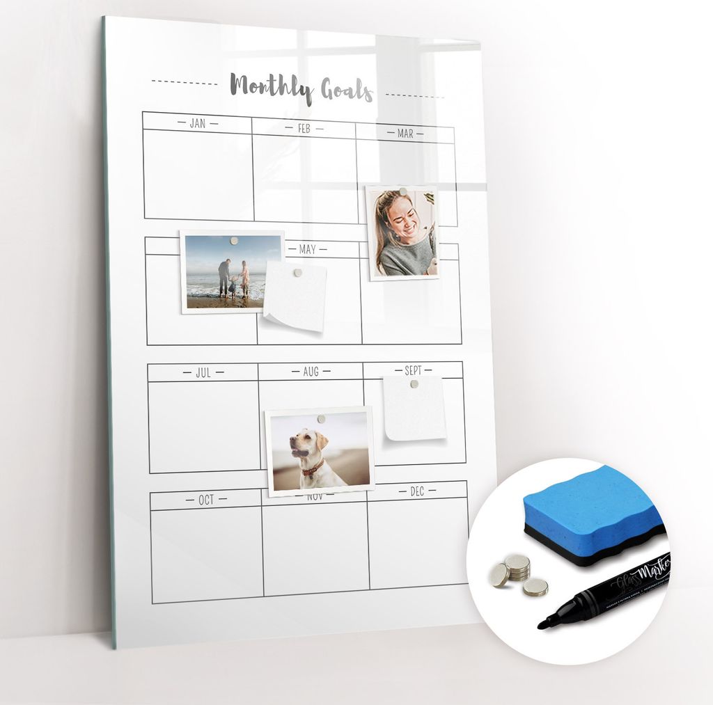 Magnetische Wandtafel - Schwarzer Marker + Schwamm + Magnete - 60 x 90 cm - Monatliche Ziele