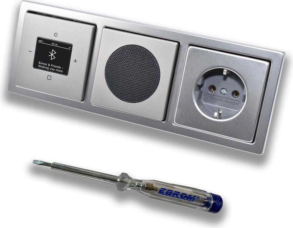 Busch Jäger DAB+ Unterputz Bluetooth (in and out) Radio 8217U-101 PUR Edelstahl, Komplett-Set mit Lautsprecher, Abdeckungen, Steckdose, Rahmen + E...